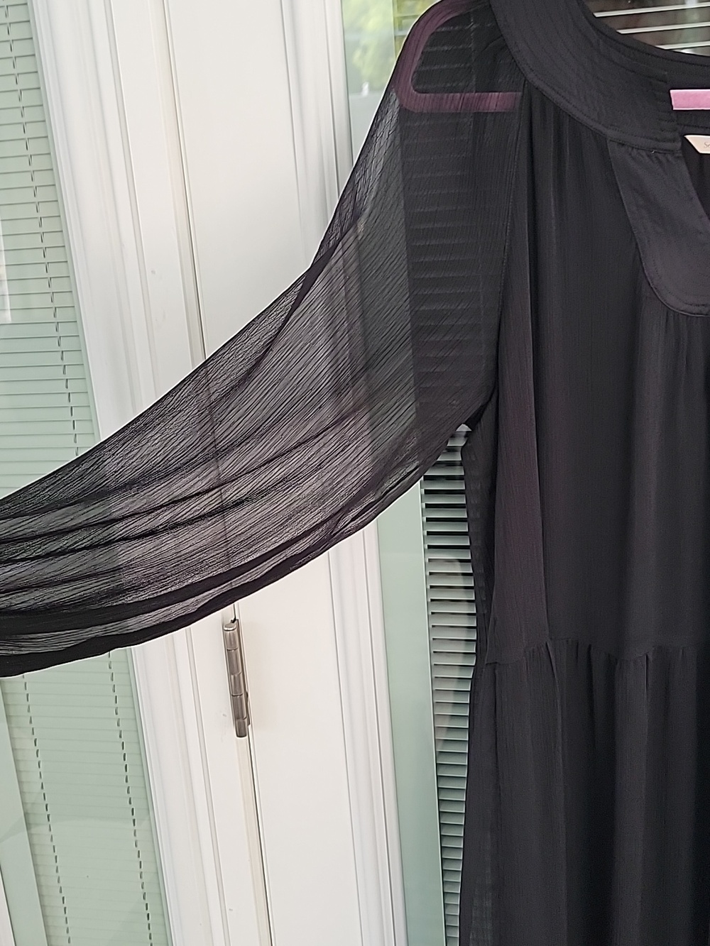 Soft Surroundings Olga Maxi Dress Black Long Sheer Sleeves Tiered NWT Sz M - Picture 6 of 13